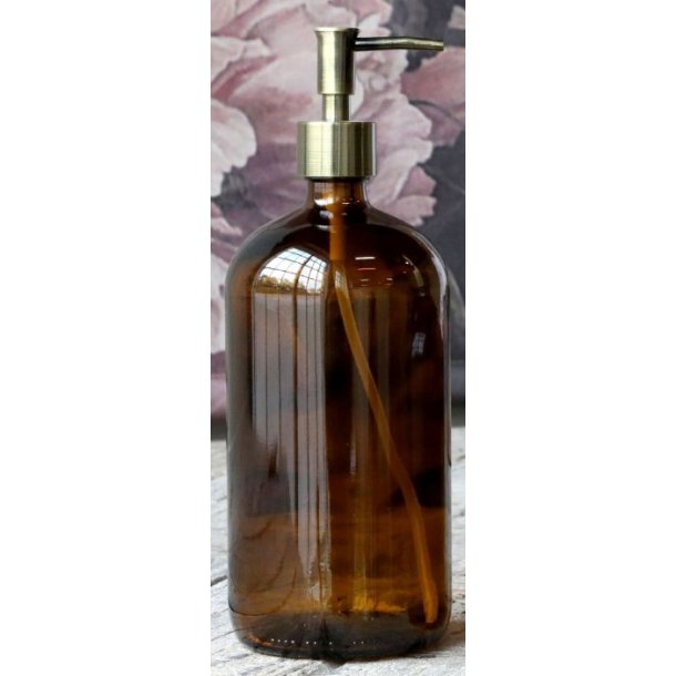 Apoteker flasker/dispenser i brun mocca farve med 2 pumper i 2 strrelser 1000 ml. og 480 ml. Flaske  stor: 1000 ml.